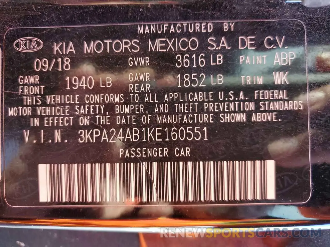 15 Photograph of a damaged car 3KPA24AB1KE160551 KIA RIO 2019
