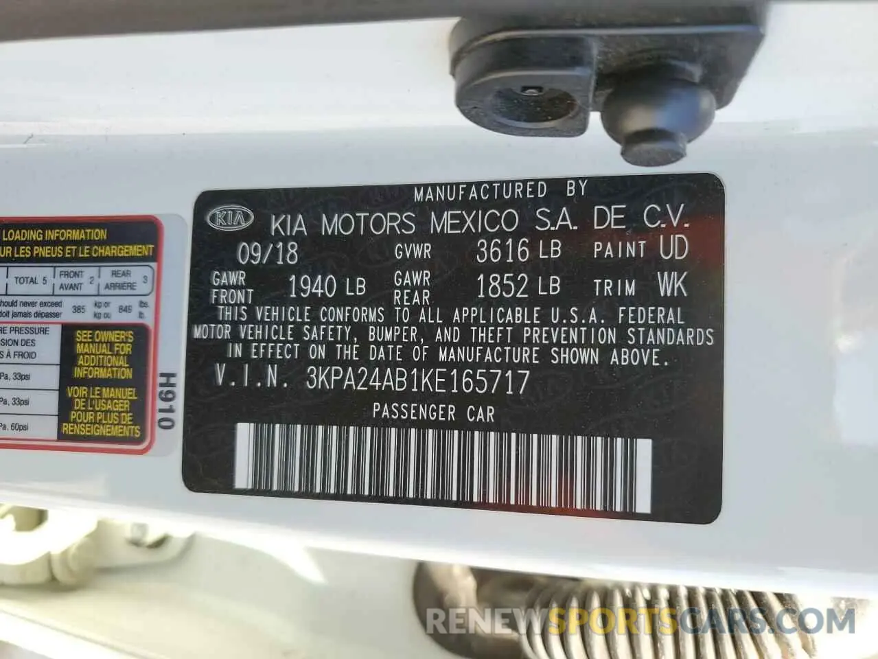 14 Photograph of a damaged car 3KPA24AB1KE165717 KIA RIO 2019