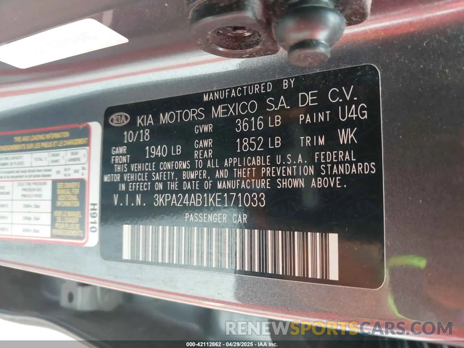 9 Photograph of a damaged car 3KPA24AB1KE171033 KIA RIO 2019