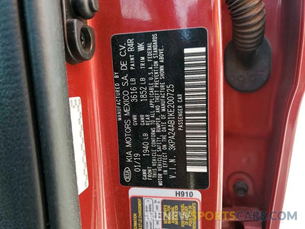 12 Photograph of a damaged car 3KPA24AB1KE200725 KIA RIO 2019