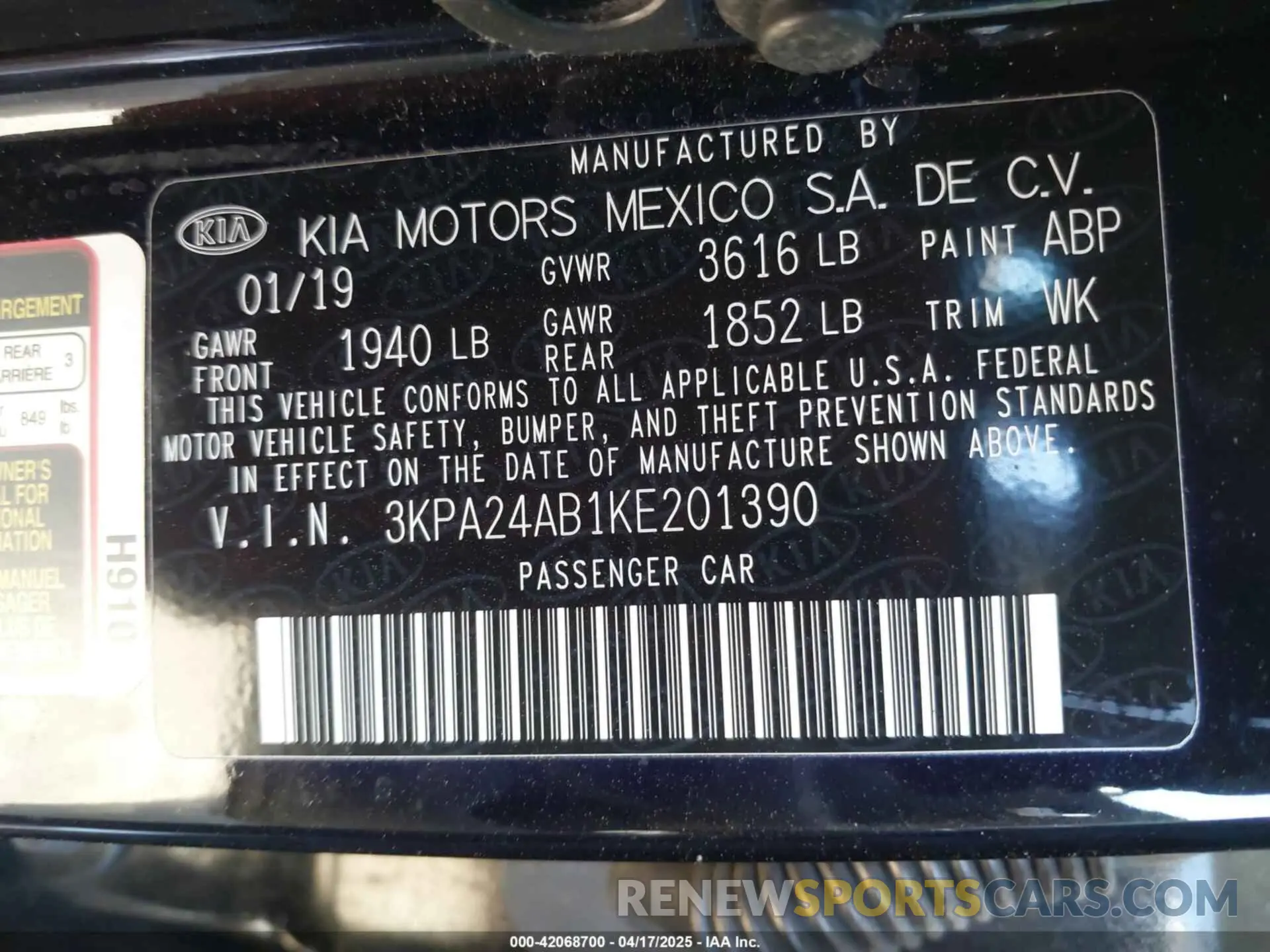 9 Photograph of a damaged car 3KPA24AB1KE201390 KIA RIO 2019