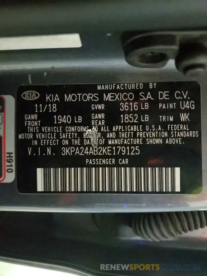 12 Photograph of a damaged car 3KPA24AB2KE179125 KIA RIO 2019