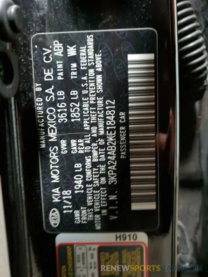 13 Photograph of a damaged car 3KPA24AB2KE184812 KIA RIO 2019