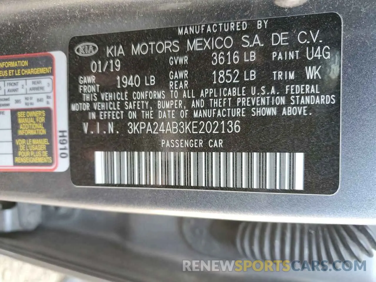 14 Photograph of a damaged car 3KPA24AB3KE202136 KIA RIO 2019