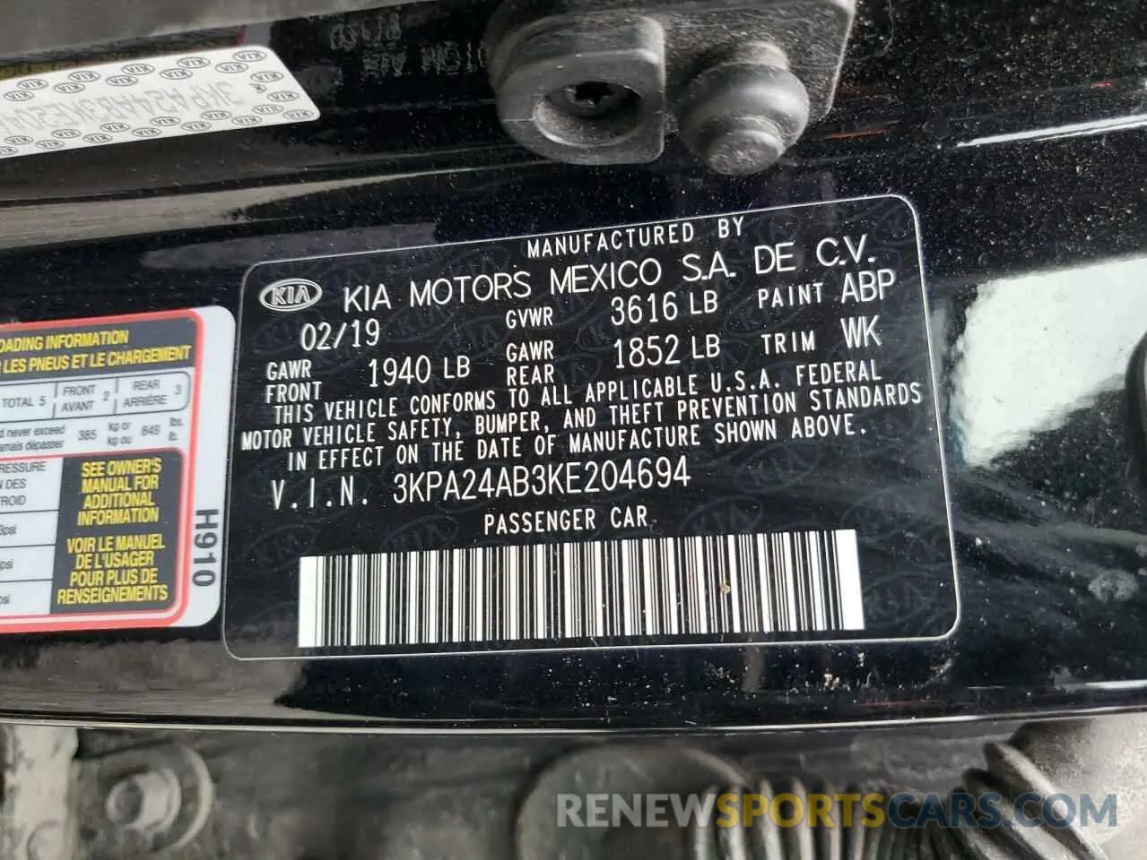 12 Photograph of a damaged car 3KPA24AB3KE204694 KIA RIO 2019