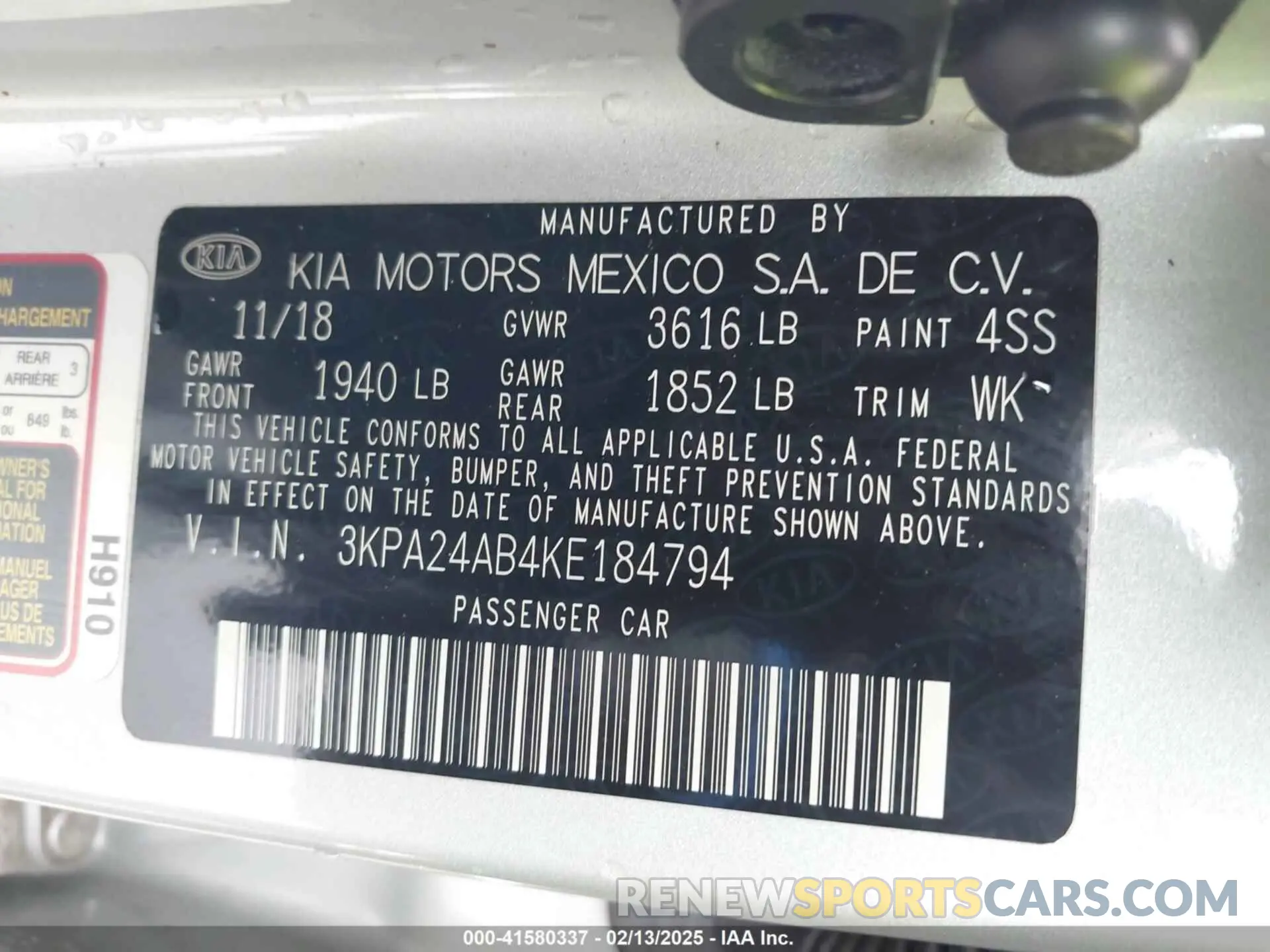 9 Photograph of a damaged car 3KPA24AB4KE184794 KIA RIO 2019