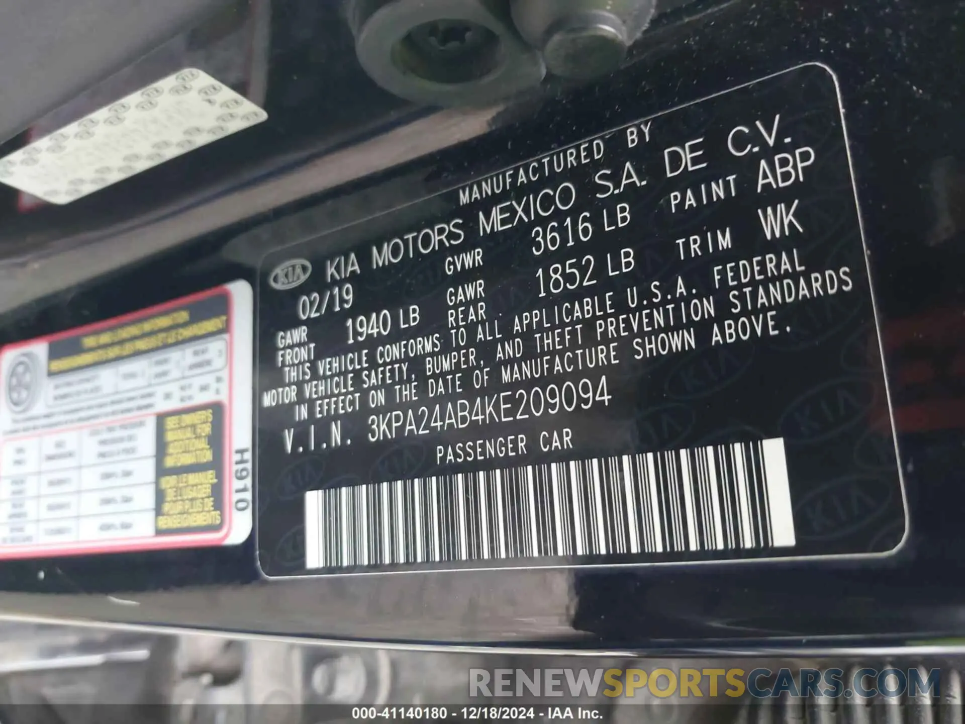 9 Photograph of a damaged car 3KPA24AB4KE209094 KIA RIO 2019