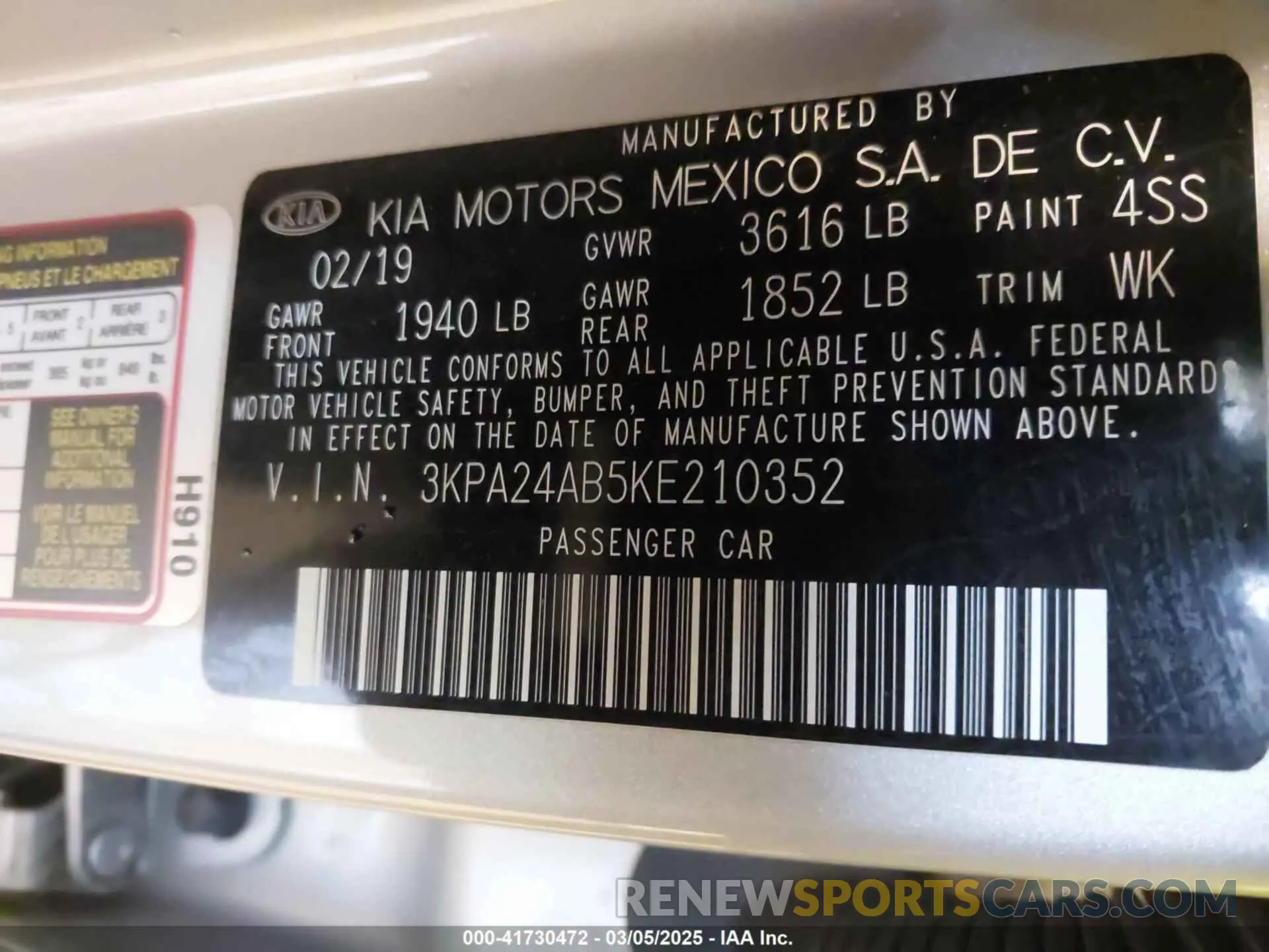 9 Photograph of a damaged car 3KPA24AB5KE210352 KIA RIO 2019