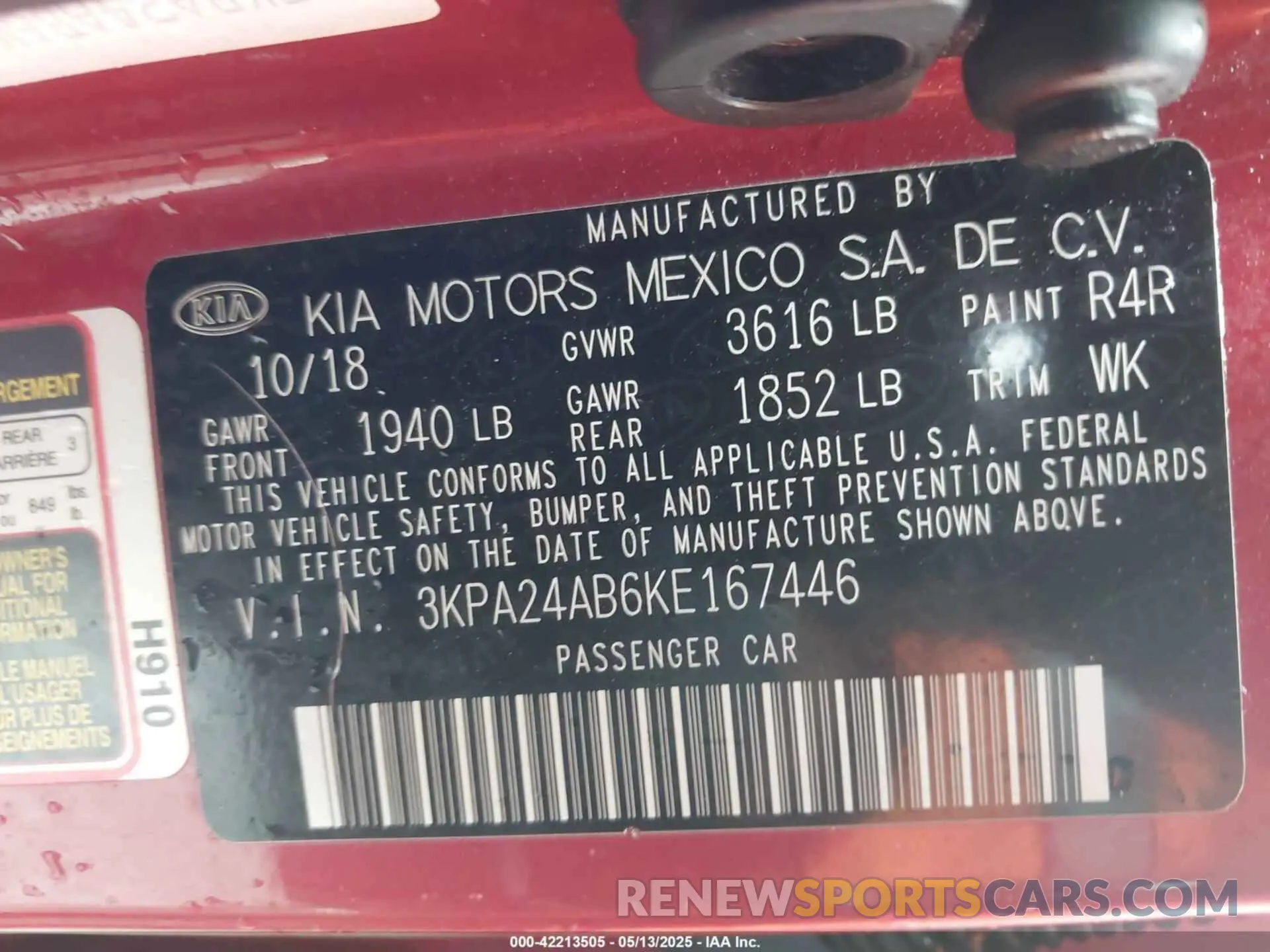 9 Photograph of a damaged car 3KPA24AB6KE167446 KIA RIO 2019