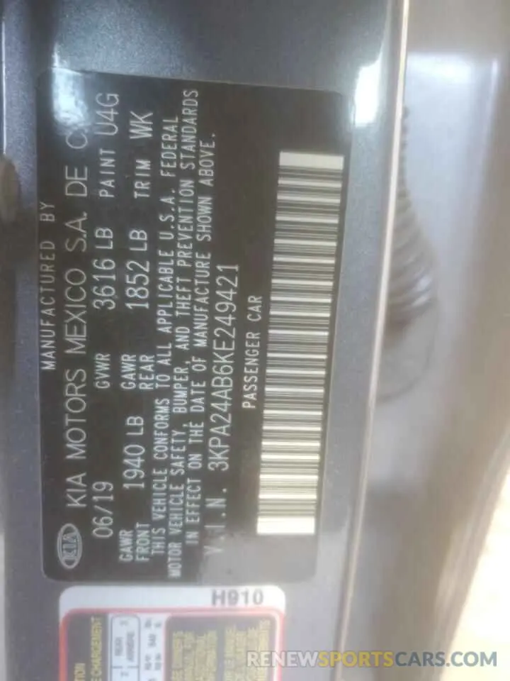 14 Photograph of a damaged car 3KPA24AB6KE249421 KIA RIO 2019