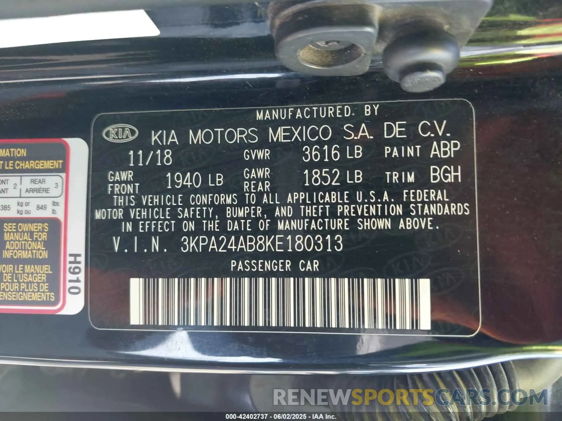 9 Photograph of a damaged car 3KPA24AB8KE180313 KIA RIO 2019