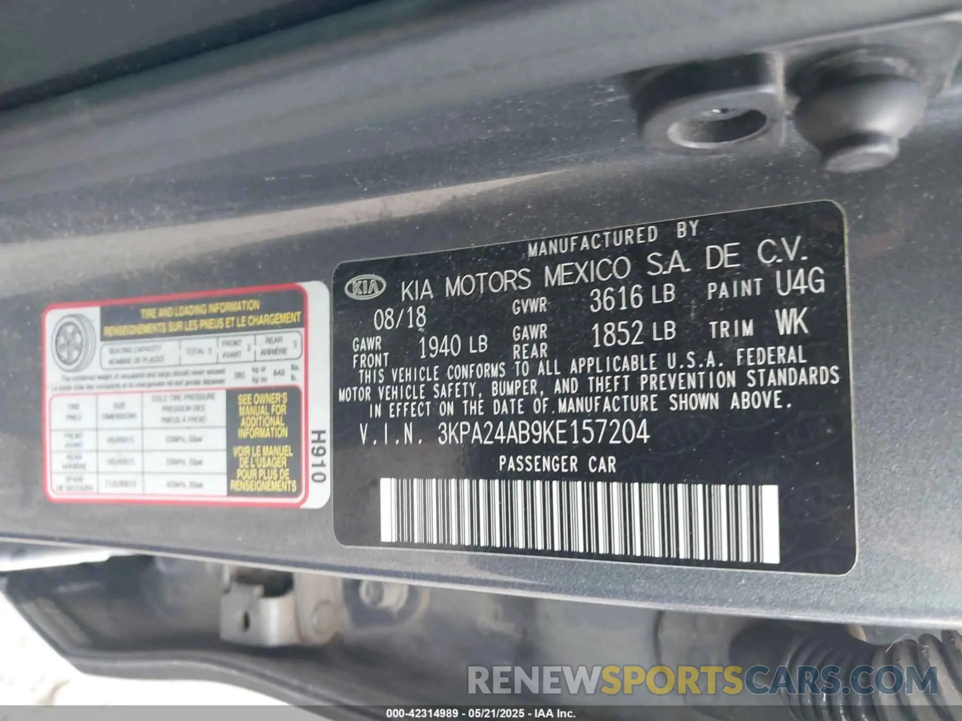 9 Photograph of a damaged car 3KPA24AB9KE157204 KIA RIO 2019
