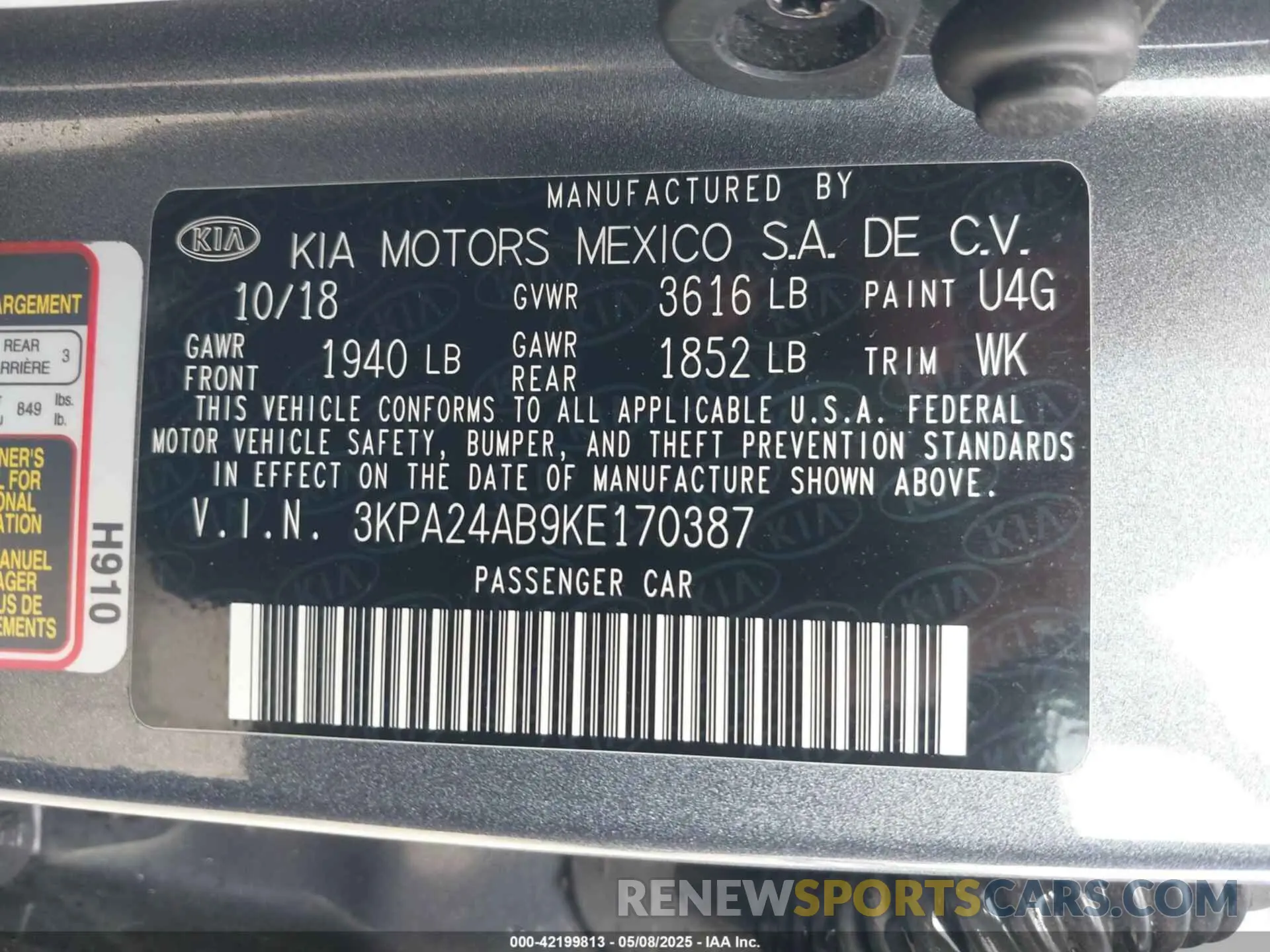 9 Photograph of a damaged car 3KPA24AB9KE170387 KIA RIO 2019