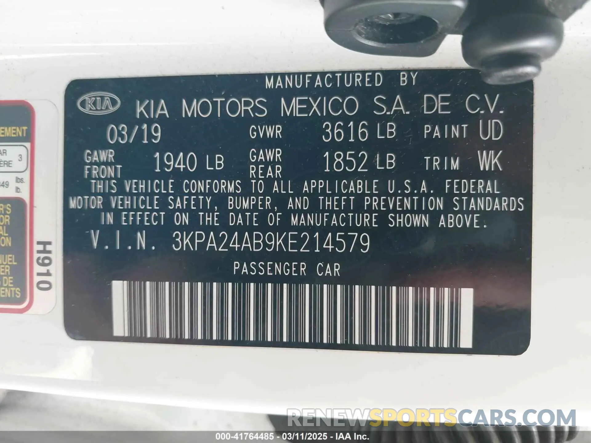 9 Photograph of a damaged car 3KPA24AB9KE214579 KIA RIO 2019