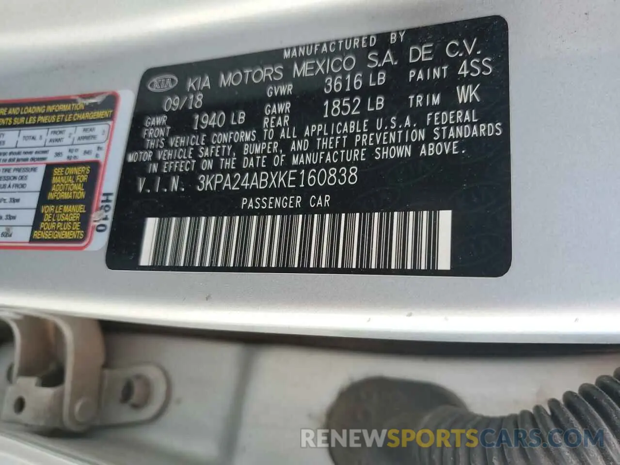 12 Photograph of a damaged car 3KPA24ABXKE160838 KIA RIO 2019