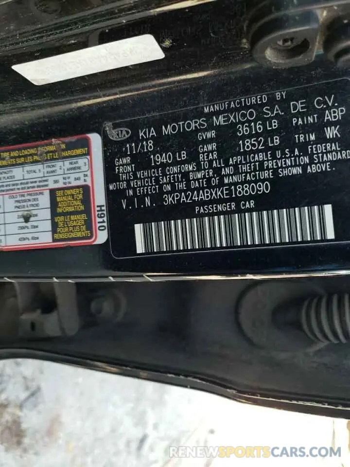 12 Photograph of a damaged car 3KPA24ABXKE188090 KIA RIO 2019