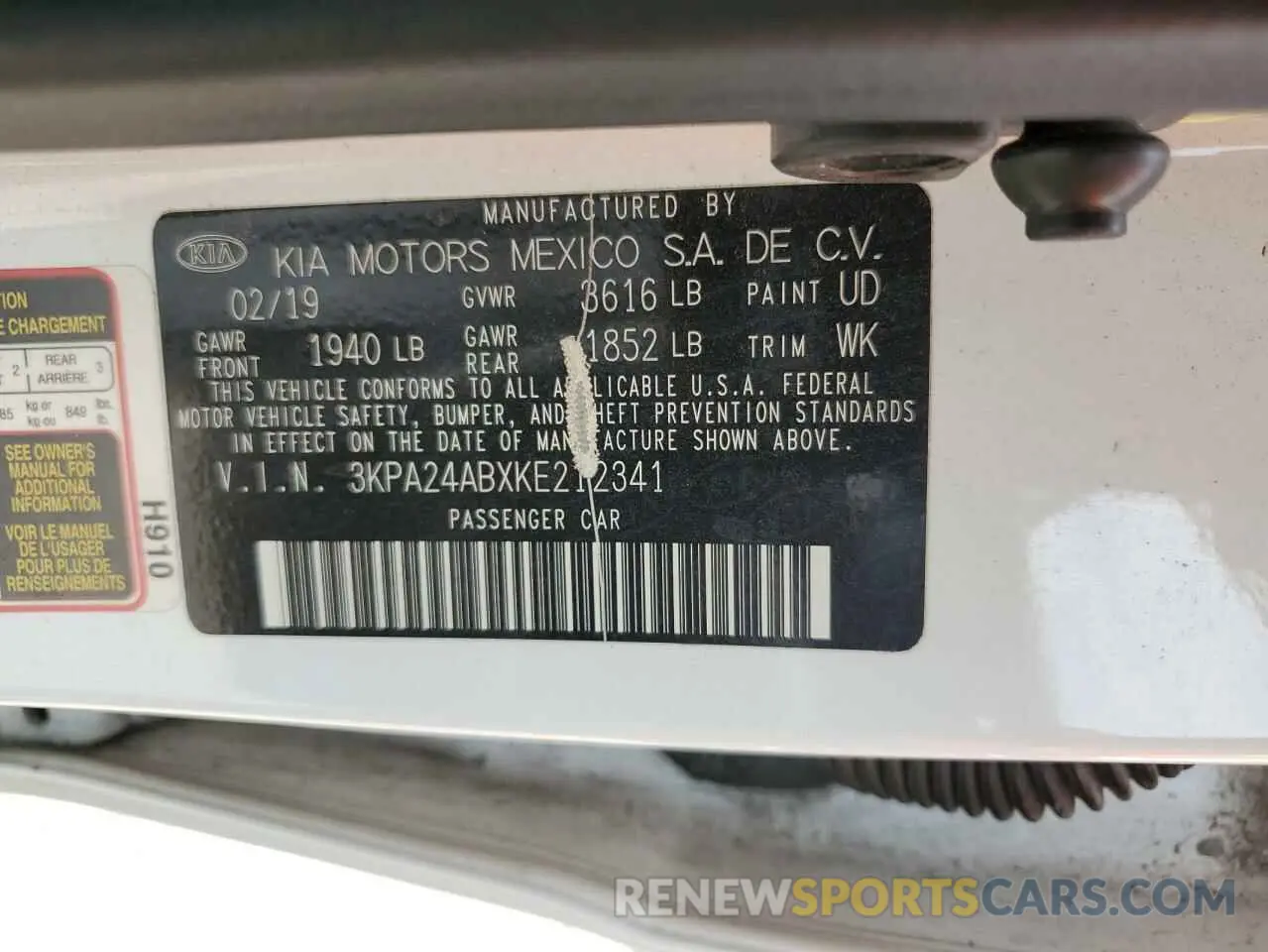 12 Photograph of a damaged car 3KPA24ABXKE212341 KIA RIO 2019