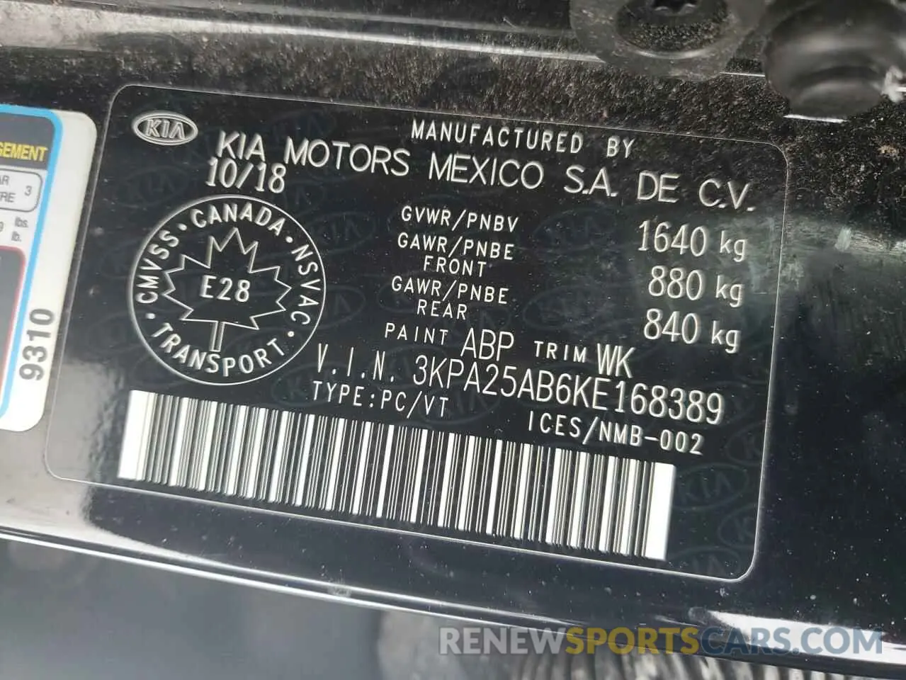 12 Photograph of a damaged car 3KPA25AB6KE168389 KIA RIO 2019