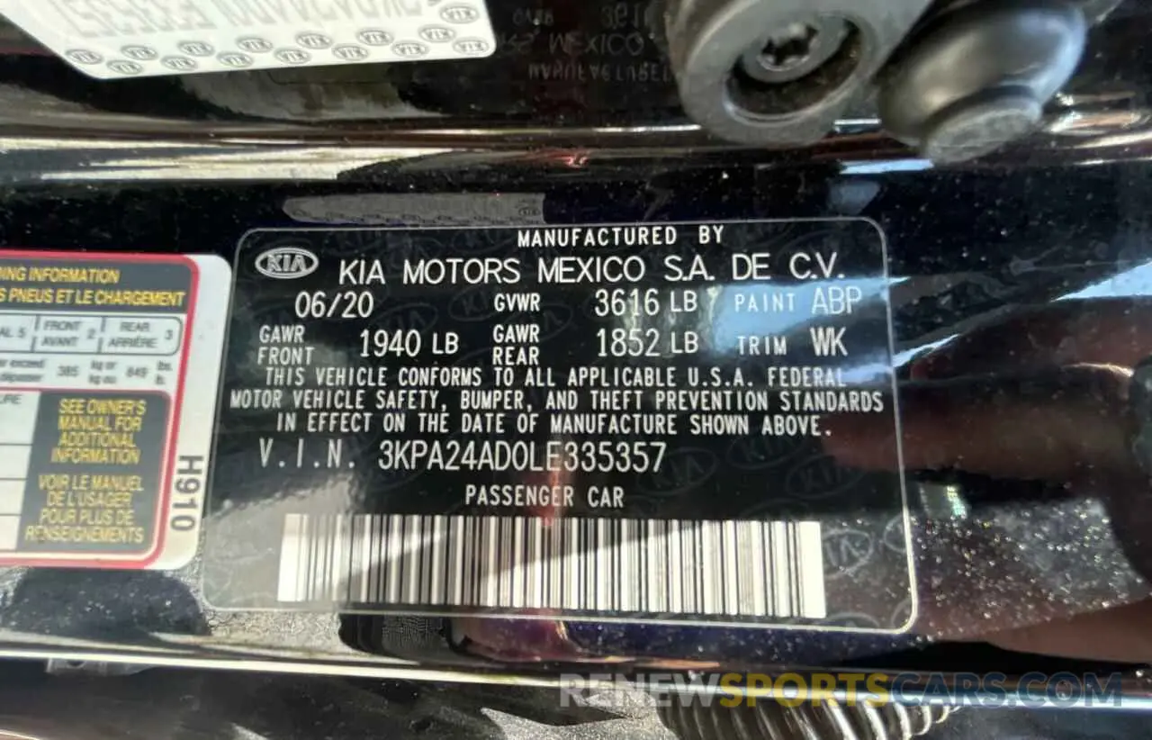 10 Photograph of a damaged car 3KPA24AD0LE335357 KIA RIO 2020