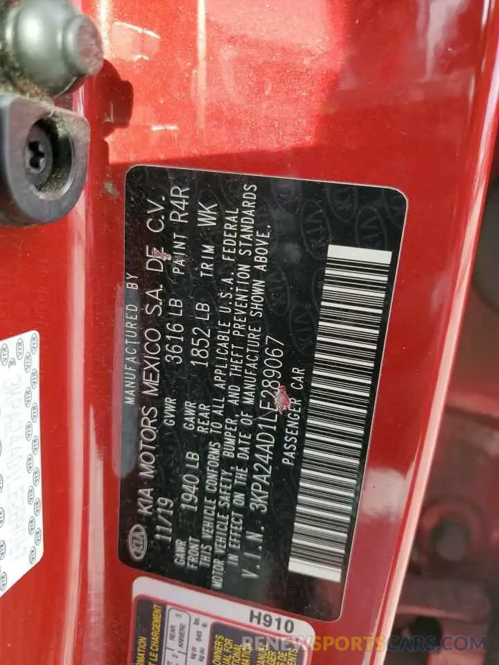 12 Photograph of a damaged car 3KPA24AD1LE289067 KIA RIO 2020