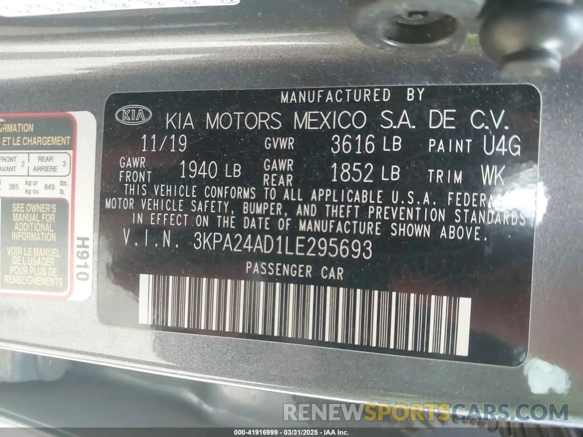 9 Photograph of a damaged car 3KPA24AD1LE295693 KIA RIO 2020