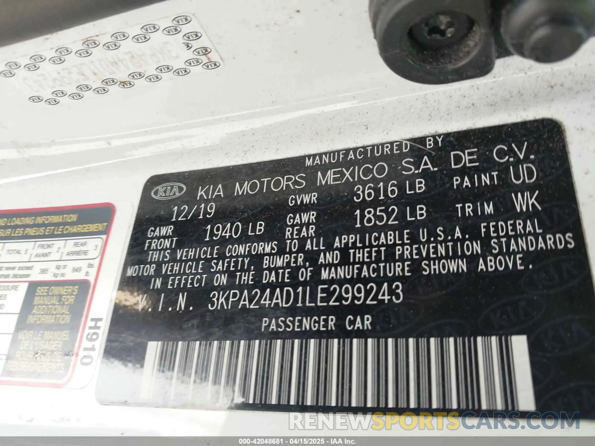 9 Photograph of a damaged car 3KPA24AD1LE299243 KIA RIO 2020