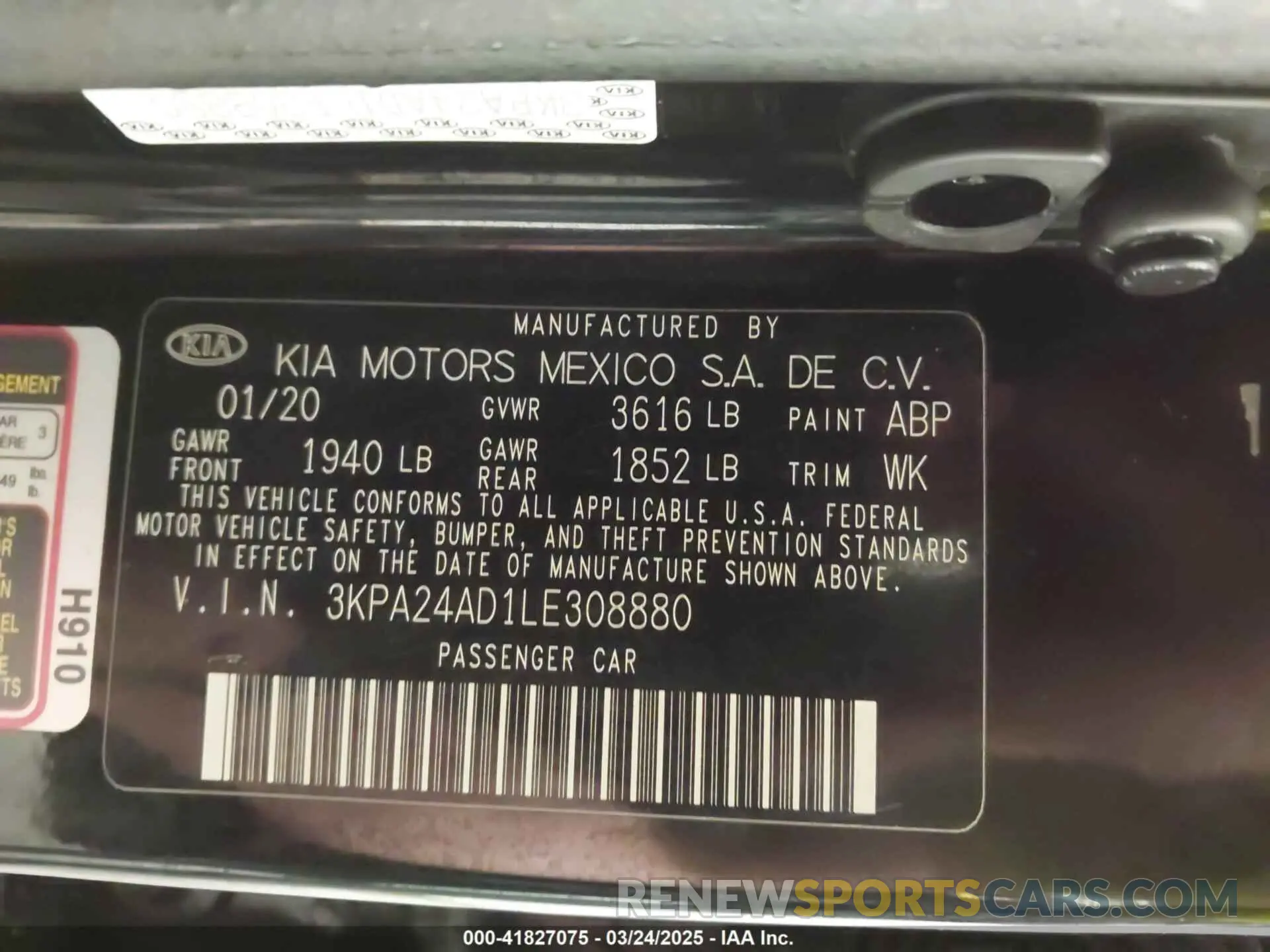 9 Photograph of a damaged car 3KPA24AD1LE308880 KIA RIO 2020
