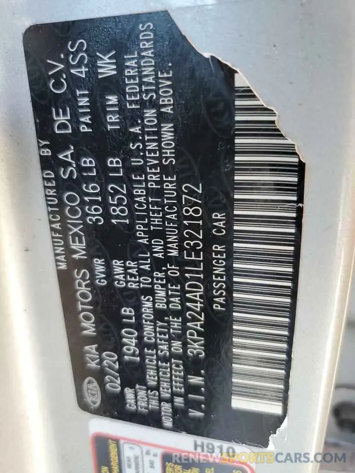 12 Photograph of a damaged car 3KPA24AD1LE321872 KIA RIO 2020