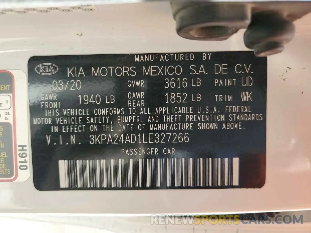 14 Photograph of a damaged car 3KPA24AD1LE327266 KIA RIO 2020