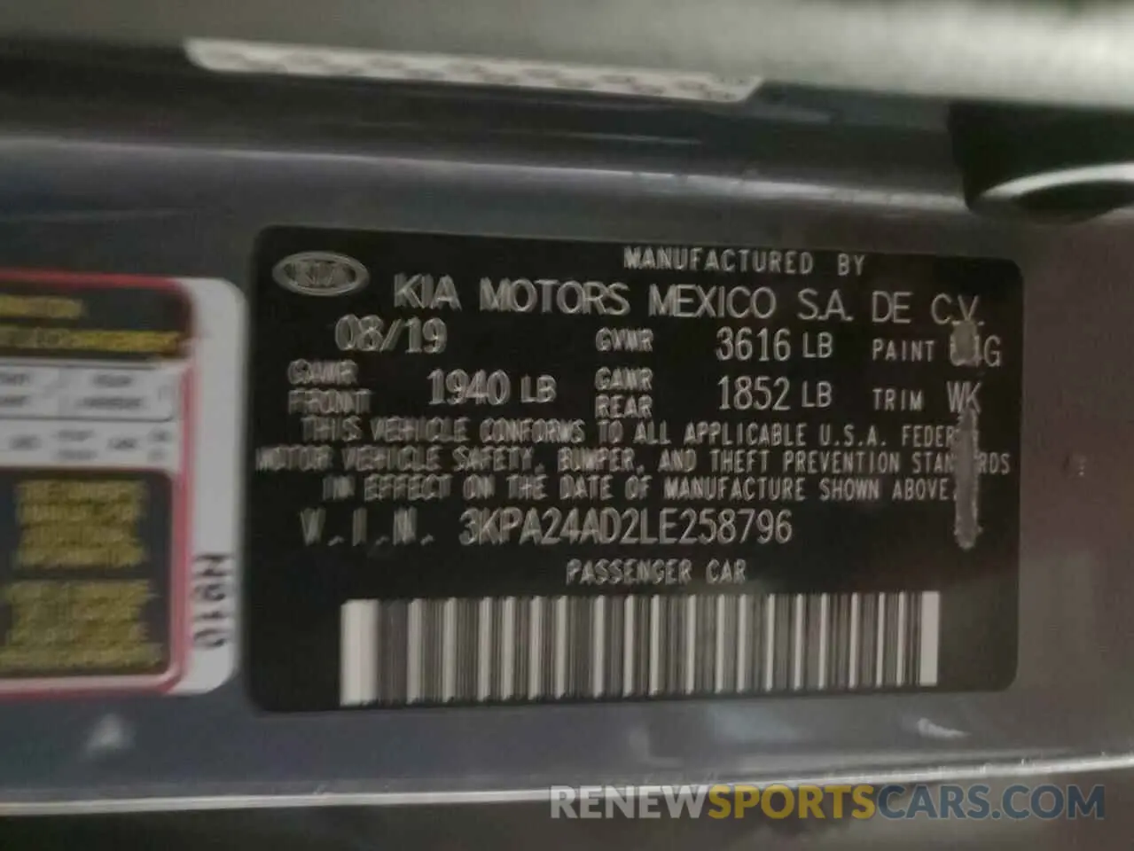 13 Photograph of a damaged car 3KPA24AD2LE258796 KIA RIO 2020
