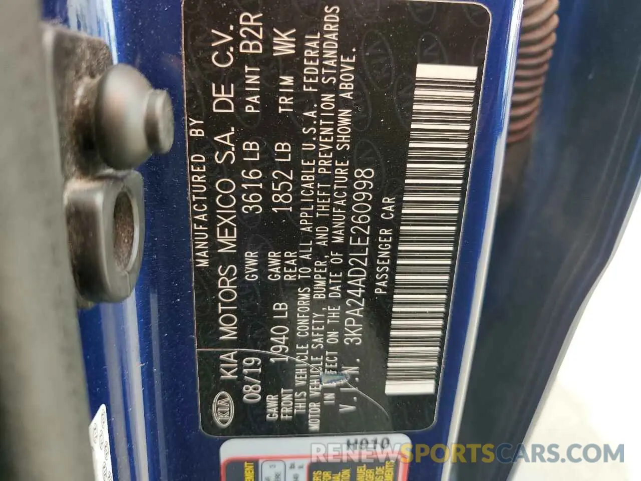 12 Photograph of a damaged car 3KPA24AD2LE260998 KIA RIO 2020