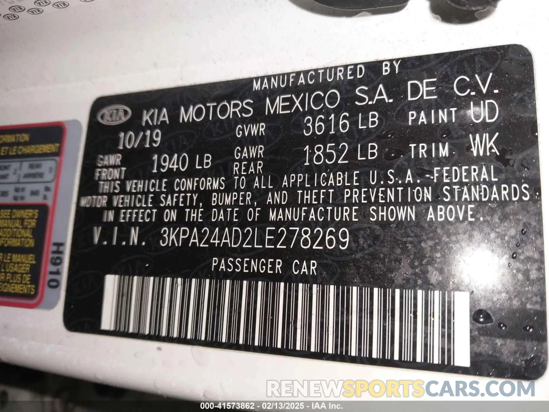 9 Photograph of a damaged car 3KPA24AD2LE278269 KIA RIO 2020