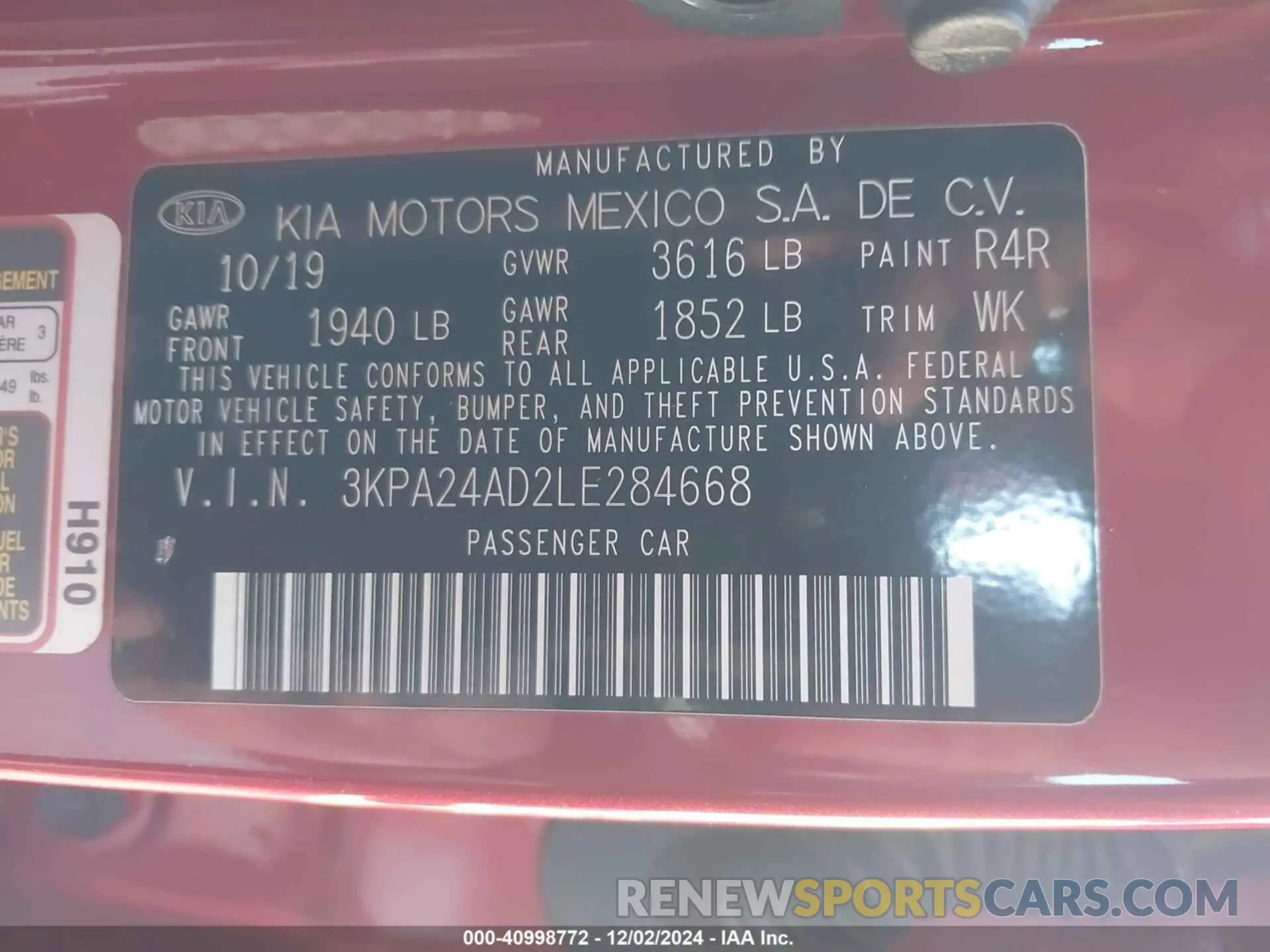 9 Photograph of a damaged car 3KPA24AD2LE284668 KIA RIO 2020