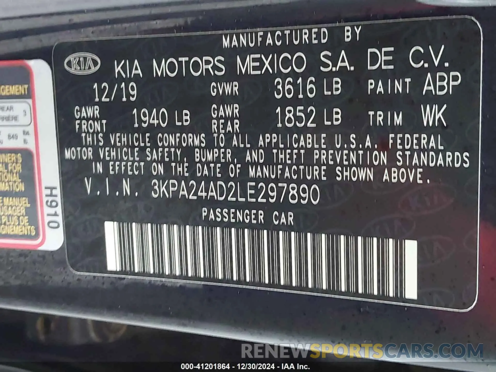 9 Photograph of a damaged car 3KPA24AD2LE297890 KIA RIO 2020
