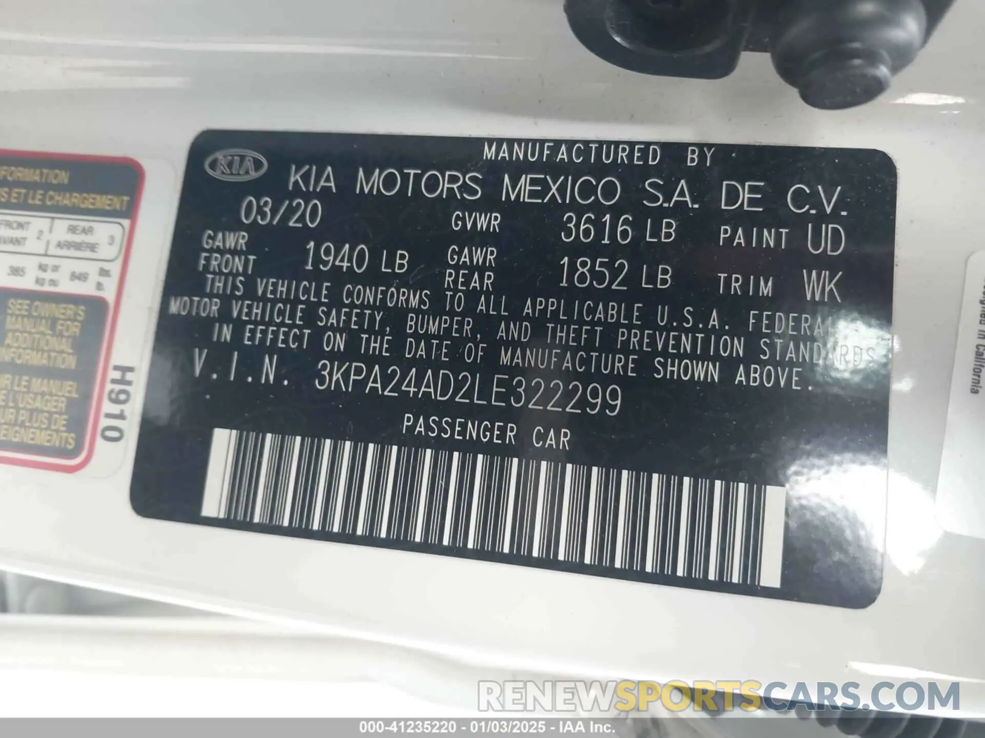 9 Photograph of a damaged car 3KPA24AD2LE322299 KIA RIO 2020