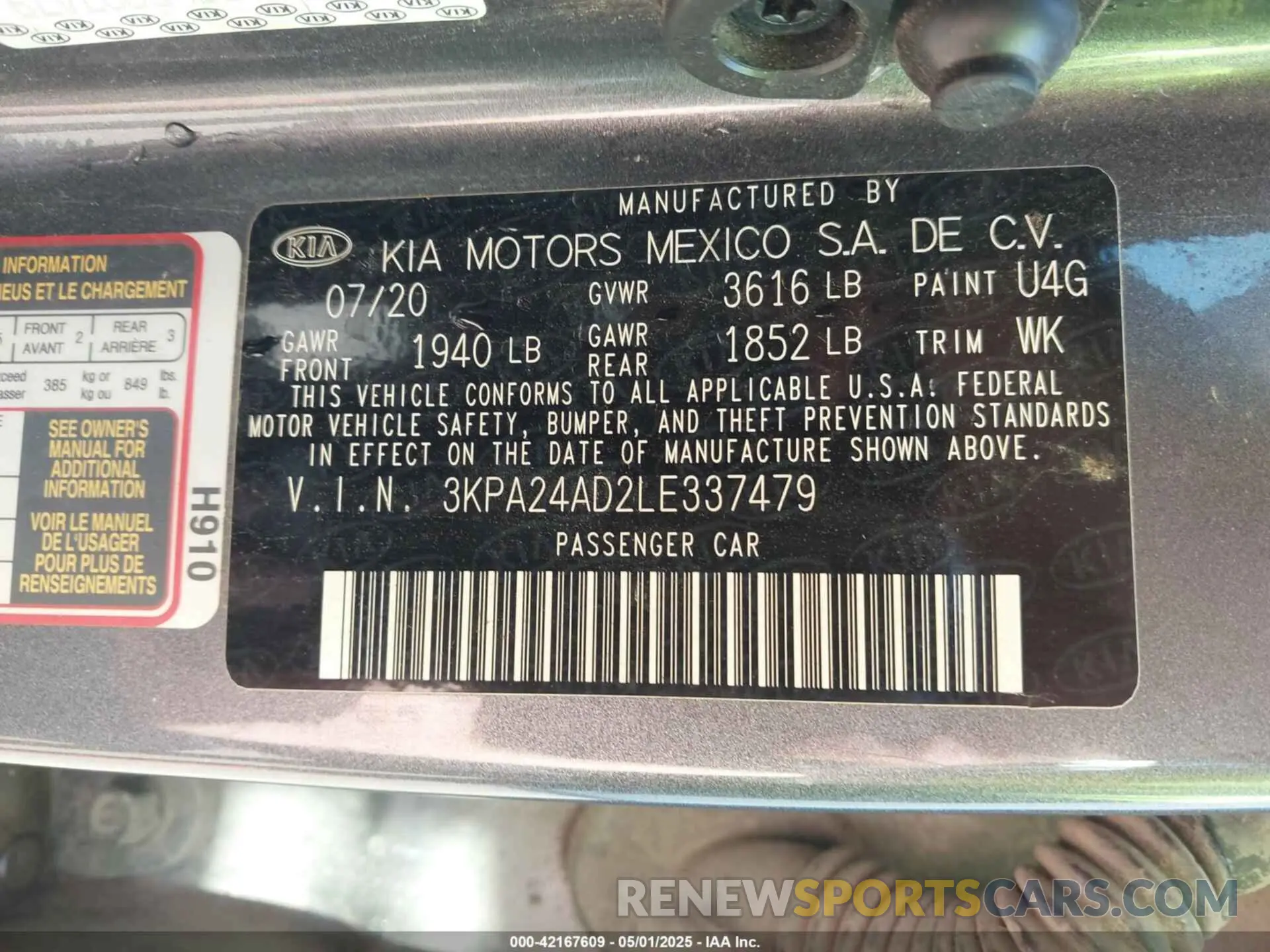 9 Photograph of a damaged car 3KPA24AD2LE337479 KIA RIO 2020