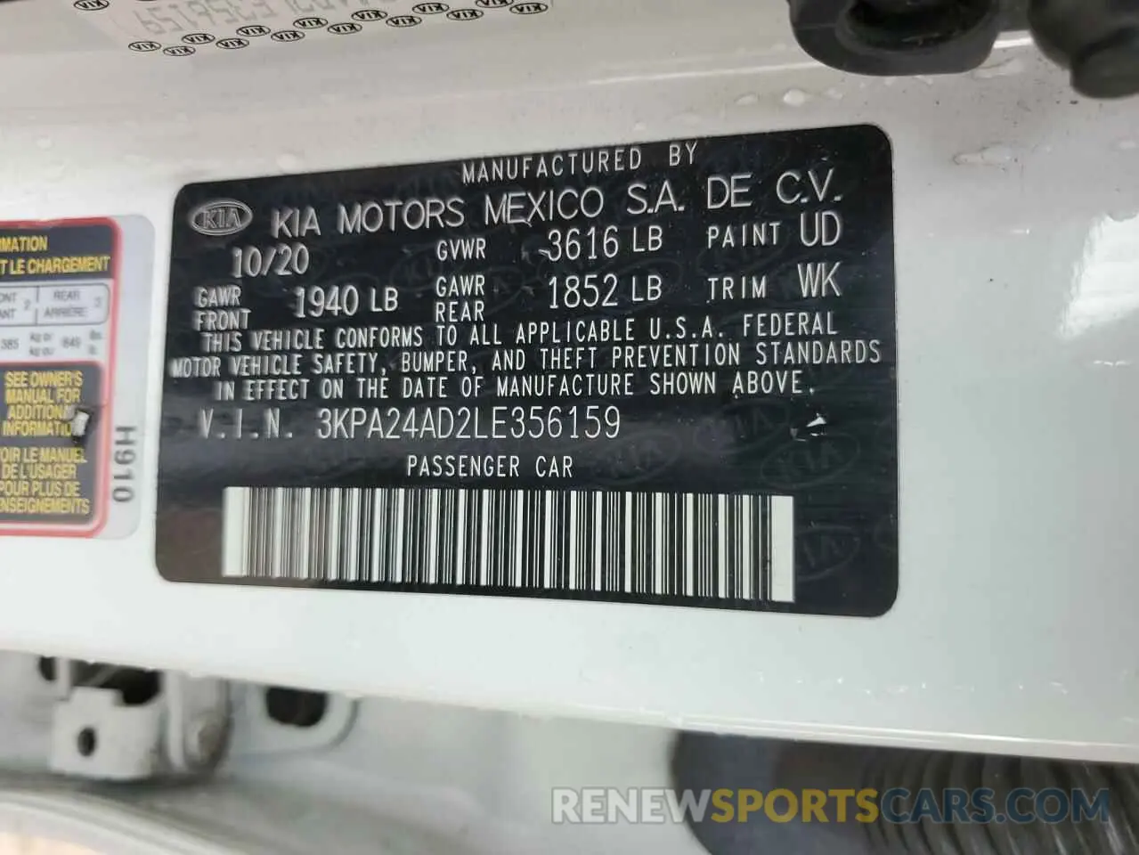 14 Photograph of a damaged car 3KPA24AD2LE356159 KIA RIO 2020