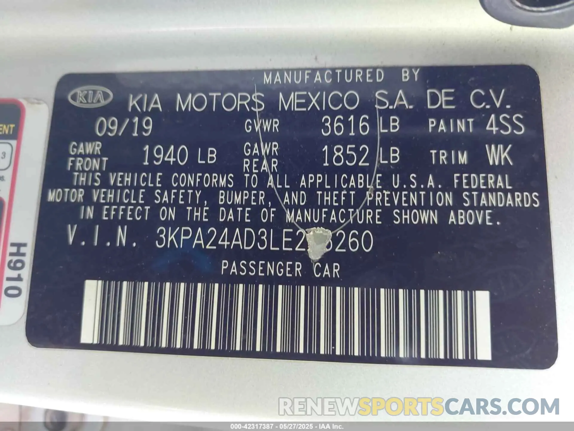 9 Photograph of a damaged car 3KPA24AD3LE273260 KIA RIO 2020