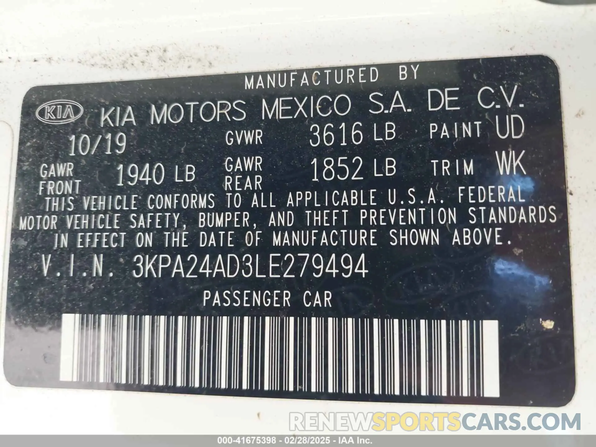 9 Photograph of a damaged car 3KPA24AD3LE279494 KIA RIO 2020
