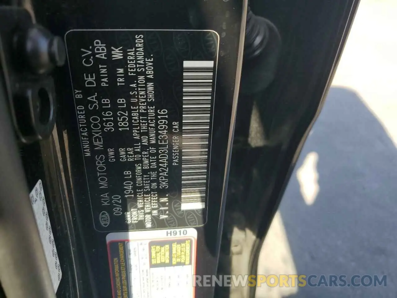 13 Photograph of a damaged car 3KPA24AD3LE349916 KIA RIO 2020