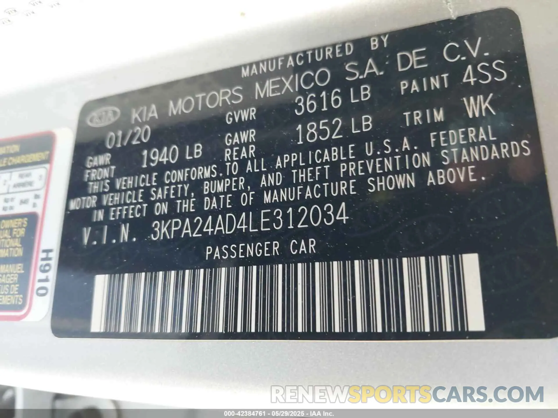 9 Photograph of a damaged car 3KPA24AD4LE312034 KIA RIO 2020