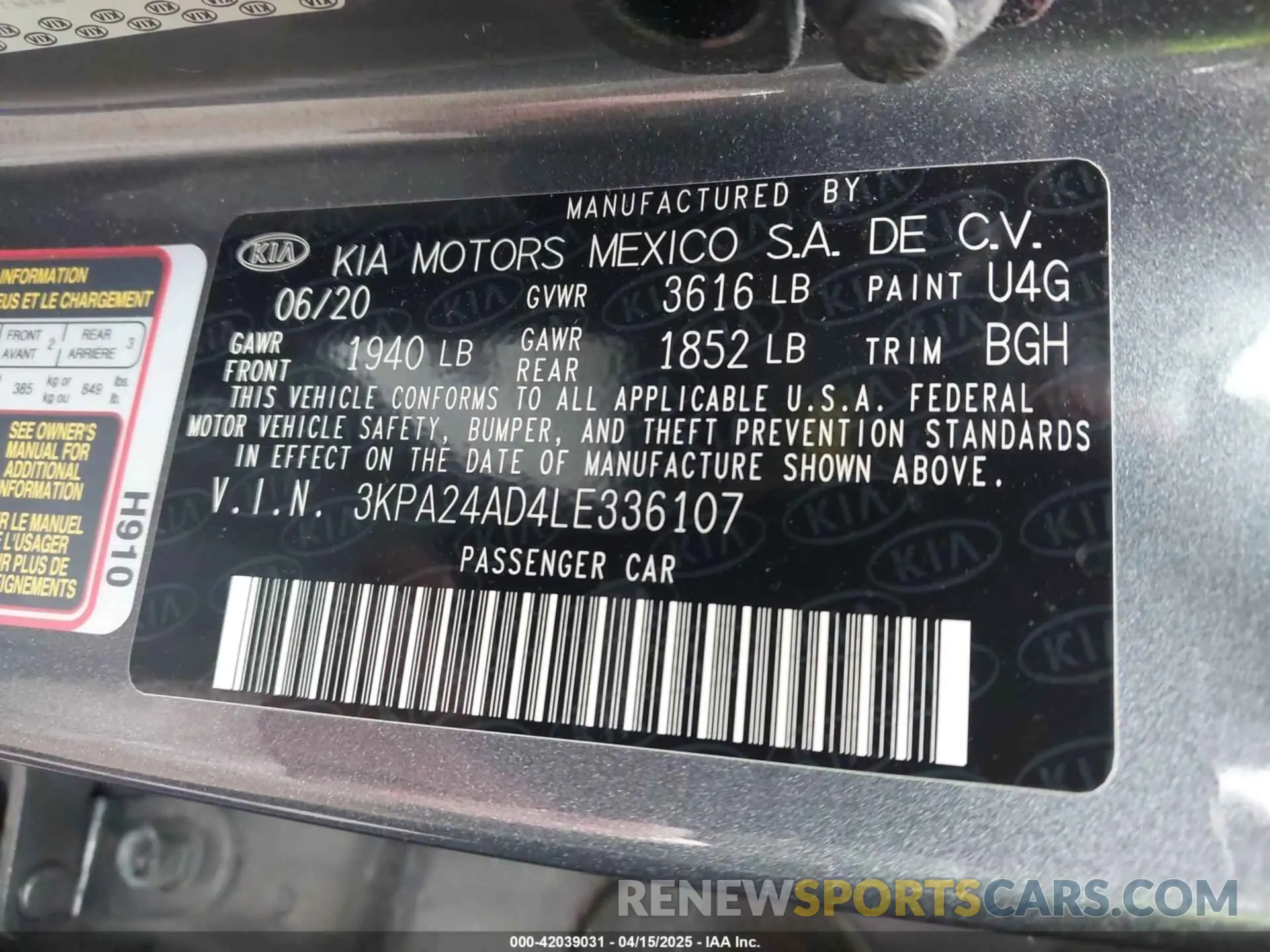 9 Photograph of a damaged car 3KPA24AD4LE336107 KIA RIO 2020