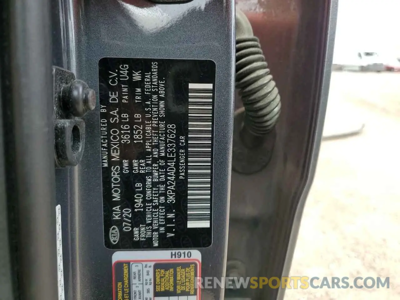 12 Photograph of a damaged car 3KPA24AD4LE337628 KIA RIO 2020