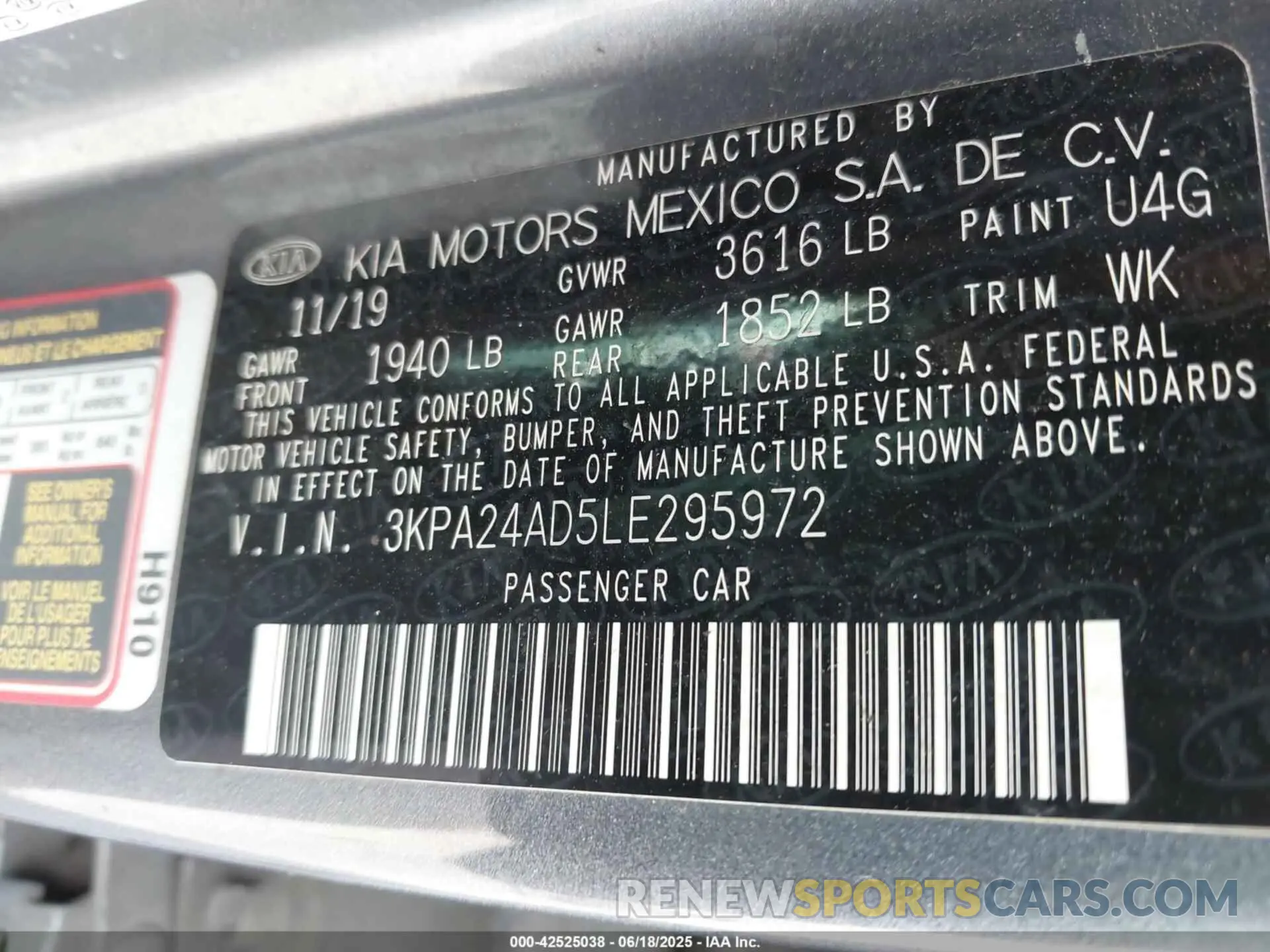 9 Photograph of a damaged car 3KPA24AD5LE295972 KIA RIO 2020
