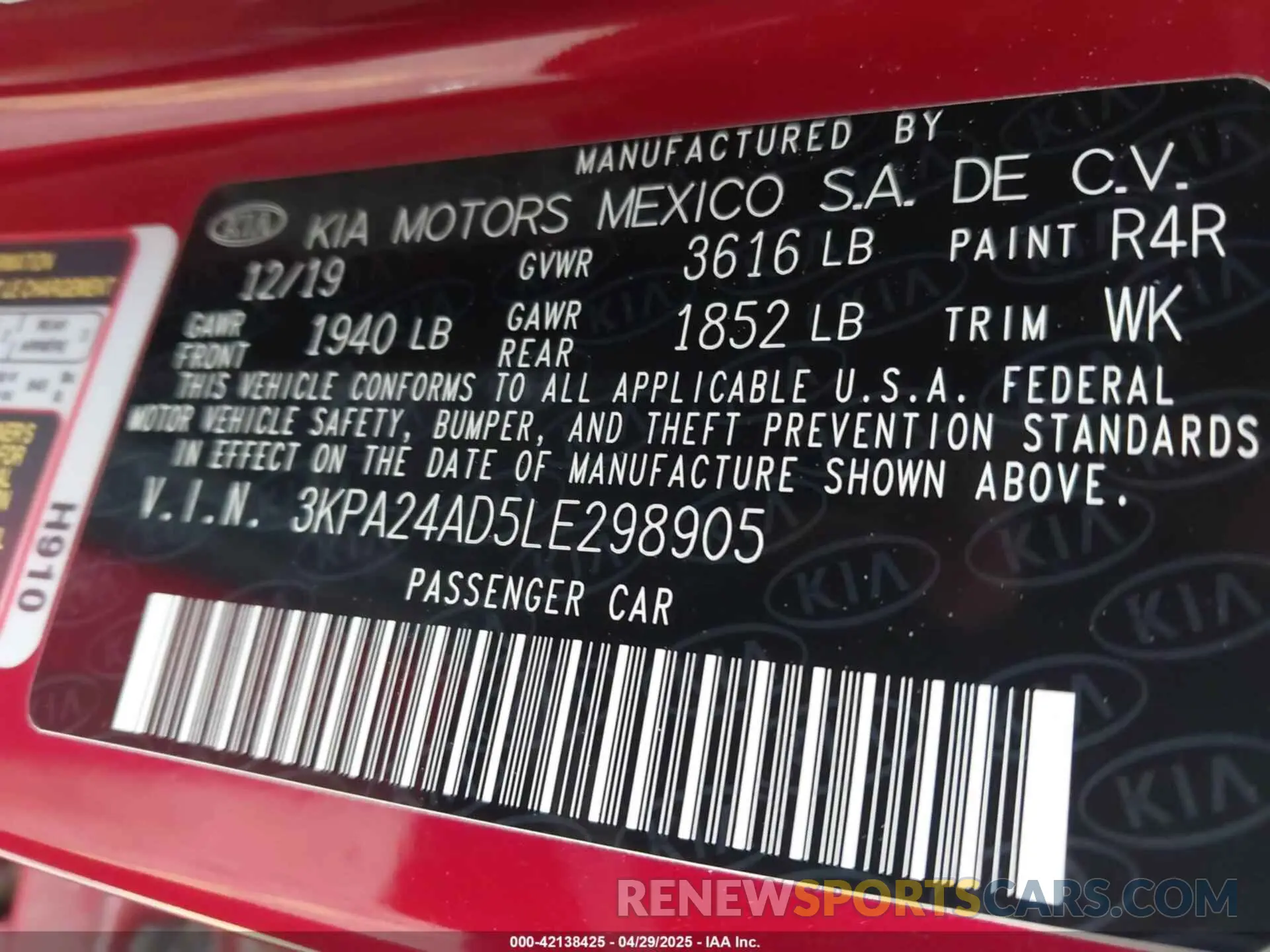 9 Photograph of a damaged car 3KPA24AD5LE298905 KIA RIO 2020