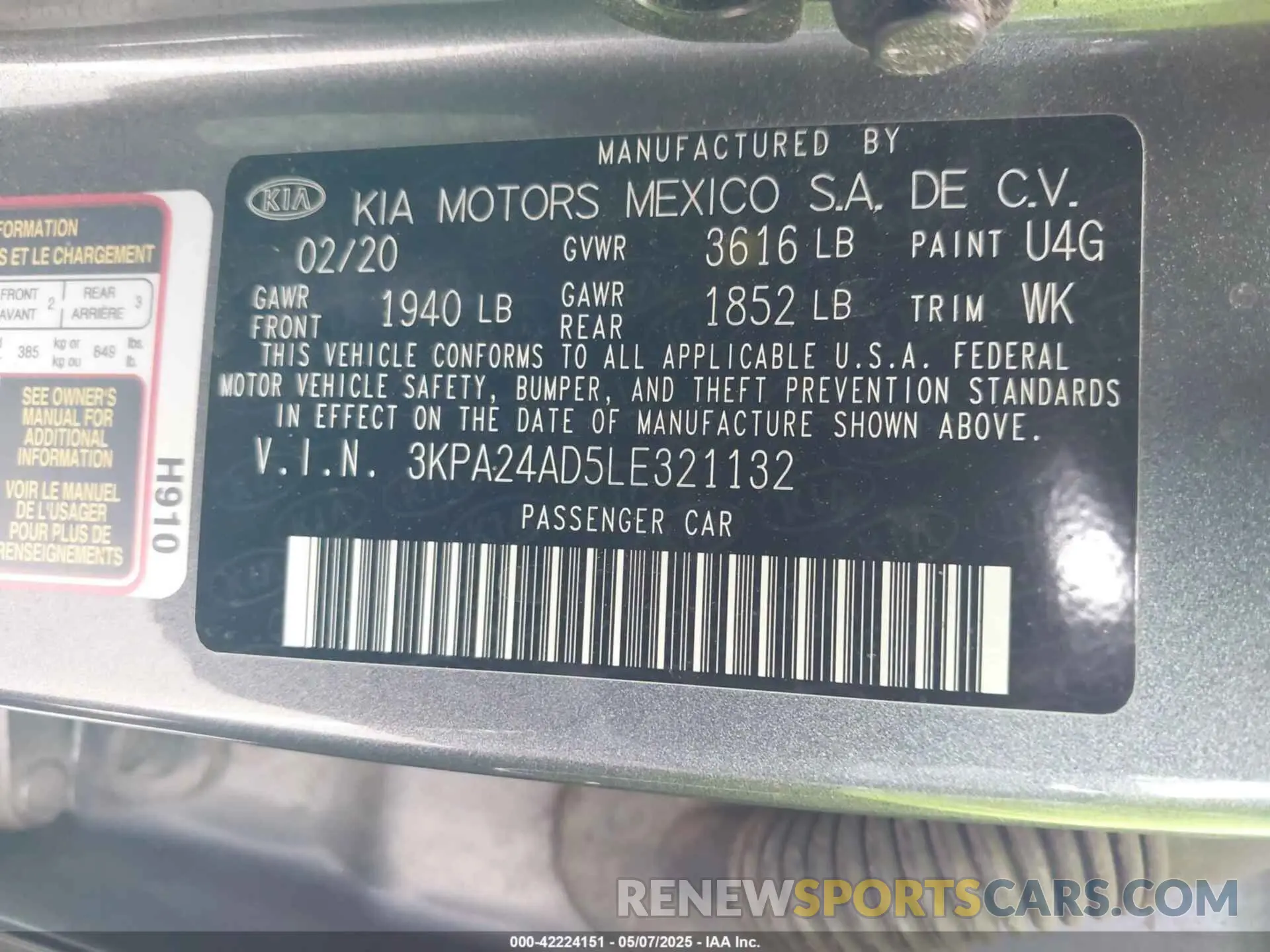 9 Photograph of a damaged car 3KPA24AD5LE321132 KIA RIO 2020