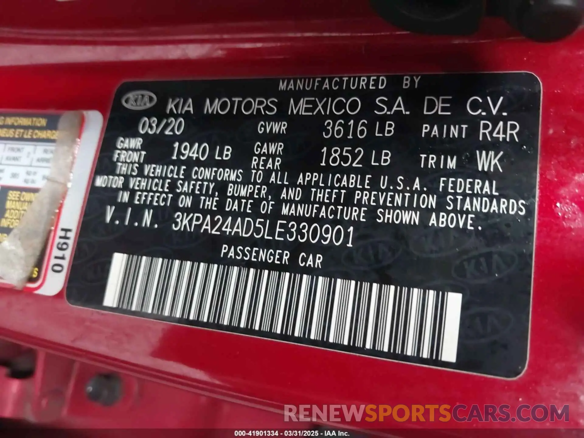 9 Photograph of a damaged car 3KPA24AD5LE330901 KIA RIO 2020