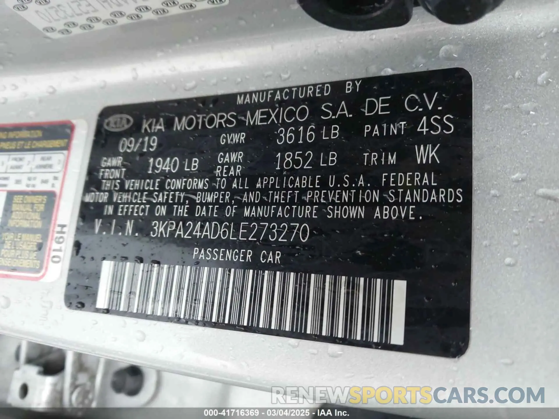 9 Photograph of a damaged car 3KPA24AD6LE273270 KIA RIO 2020