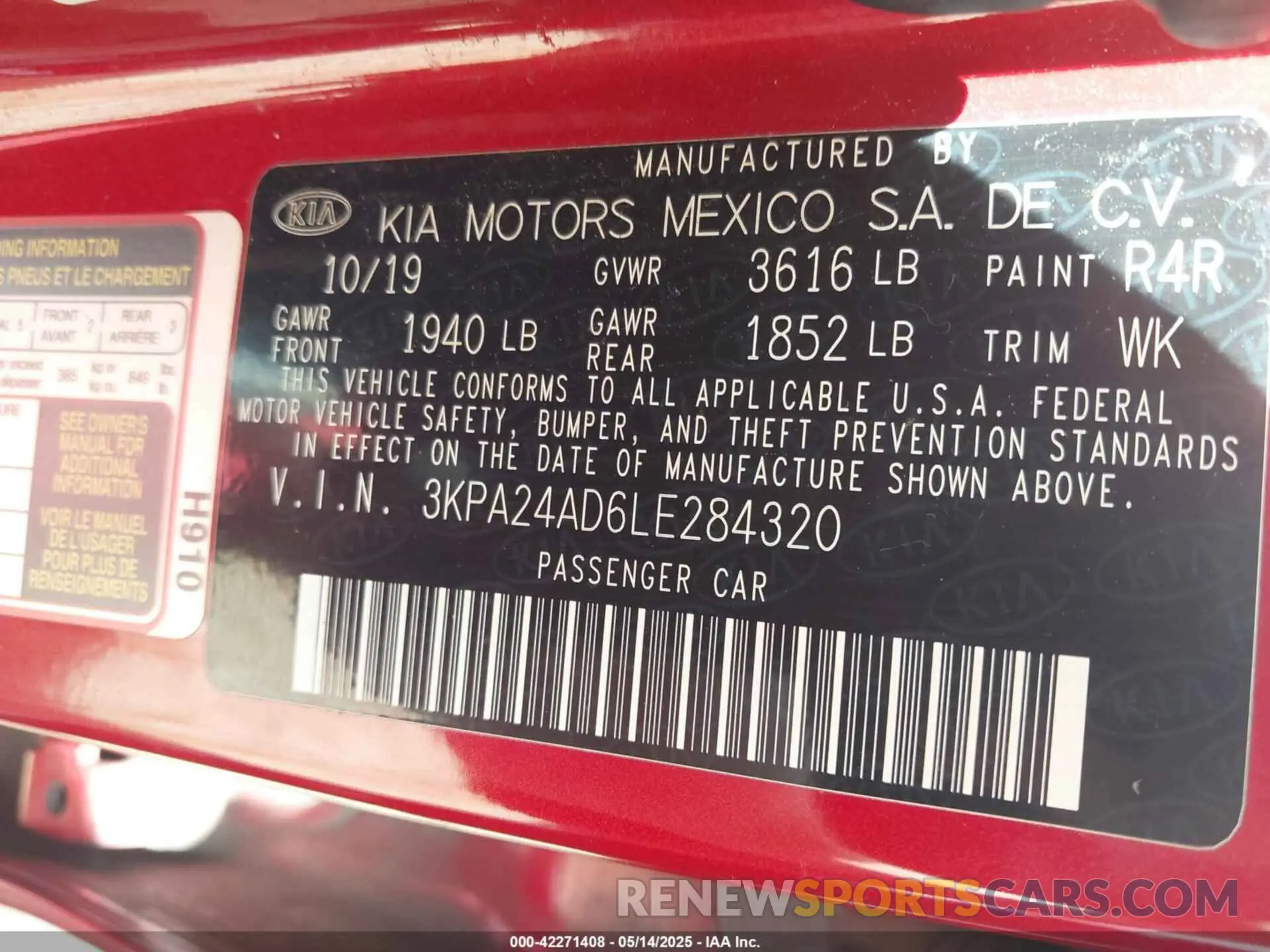9 Photograph of a damaged car 3KPA24AD6LE284320 KIA RIO 2020