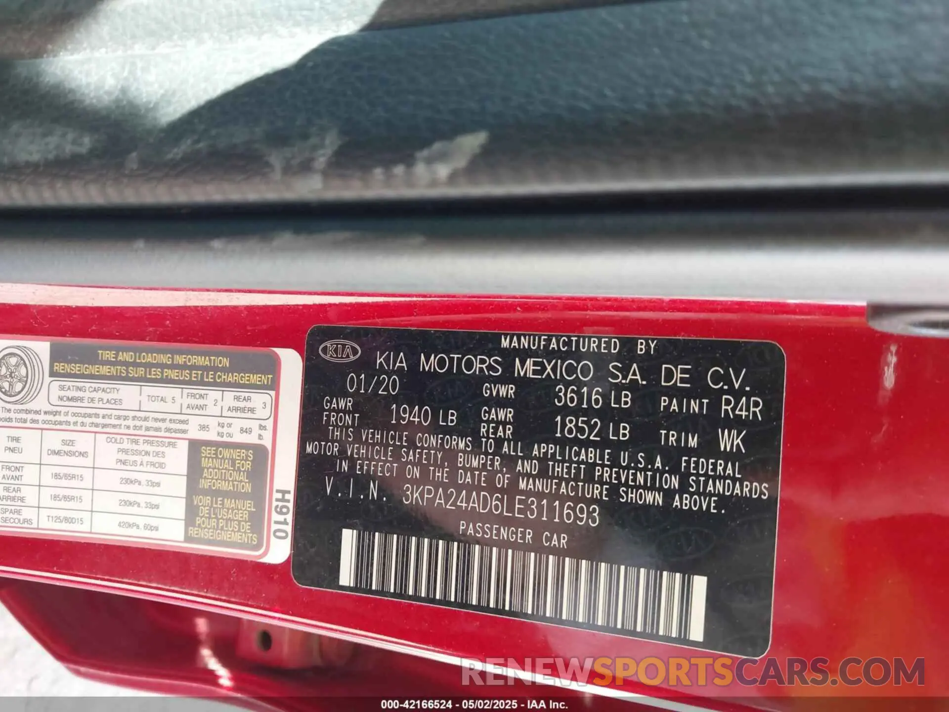 9 Photograph of a damaged car 3KPA24AD6LE311693 KIA RIO 2020